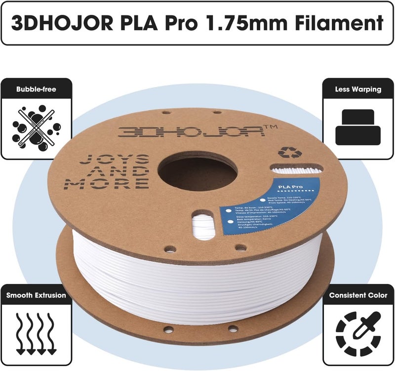 3DHoJor PLA Pro Filament 1.75mm Cold White,PLA Plus Filament, Odor Free, Clog Free 3D Printer Filament,1kg Cardboard Spool (2.2lbs), Dimensional Accuracy +/- 0.03 mm, Fit Most FDM 3D Printer - Image 2